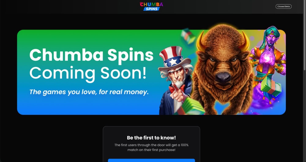 Chumba Spins homepage