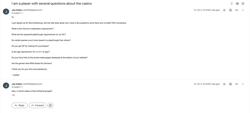 NoLimitGaming Support